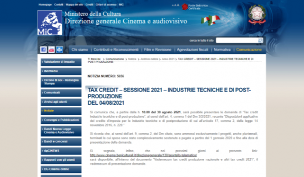 Cinegiornale.net online-vademecum-tax-credit-2021-industrie-tecniche-e-post-produzione-domande-dal-30-agosto-600x350 Online Vademecum Tax Credit 2021 Industrie Tecniche e Post-Produzione – Domande dal 30 agosto News  