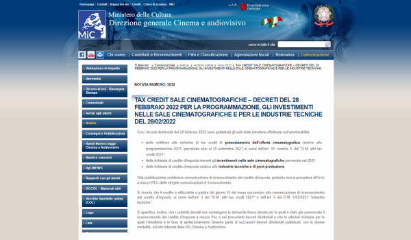 Cinegiornale.net tax-credit-decreti-industrie-tecniche-e-post-produzione-e-potenziamento-offerta-e-investimenti-sale-cinematografiche-29-12-2021-600x350 Tax Credit – Decreti Industrie Tecniche e Post-Produzione e Potenziamento offerta e Investimenti sale cinematografiche – 29/12/2021 News  